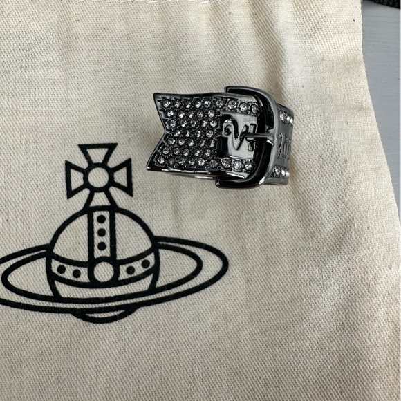 New Vivienne Westwood Pave Belt Ring Gunmetal Size Medium